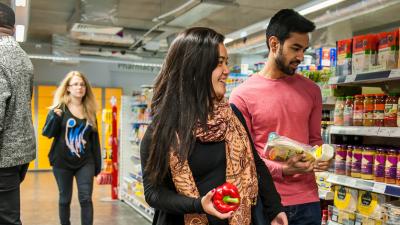 Students shopping in the on-site supermarket on Stag Hill campus