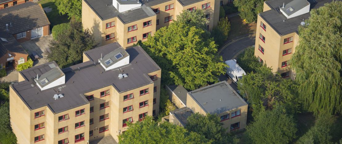 Aerial photograph of halls on Stag Hill campus