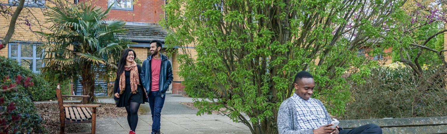 Students walking around Twyford Court accommodation